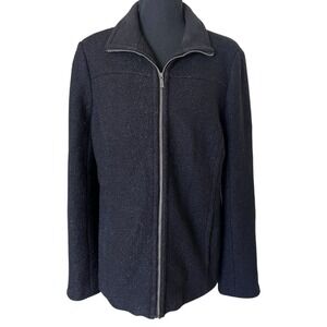 Lands End Women's Wool Blend Full Zip Jacket Ribbed Collar Black‎ Size 12 Petite